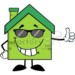 6478 Royalty Free Clip Art Green Eco House Cartoon Character With Sunglasses Giving A Thumb Up