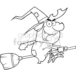 6625 Royalty Free Clip Art Back And White Witch Ride A Broomstick