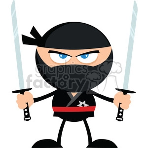 Royalty Free RF Clipart Illustration Angry Ninja Warrior With Two Katana Flat Design