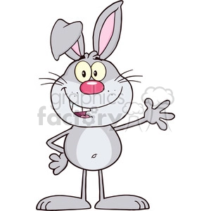 Royalty Free RF Clipart Illustration Smiling Gray Rabbit Cartoon Character Waving For Greeting