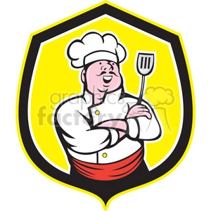 chef with spatula in shield shape