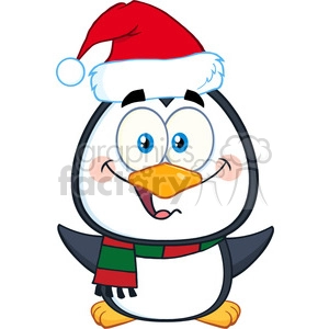 royalty free rf clipart illustration cute christmas penguin cartoon character with open wings vector illustration isolated on white