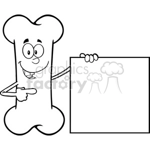 The clipart image features a cartoon character in the shape of a bone, with a smile, eyes, and hands. The bone character is holding up a blank sign to its right, pointing at it with its left hand, likely indicating that text or a message can be added to the sign.