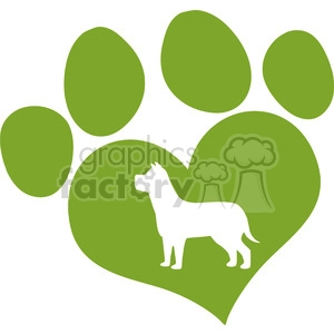 Royalty Free RF Clipart Illustration Green Love Paw Print With Dog Silhouette