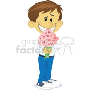 boy and flowers cartoon vector