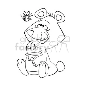 cartoon bear eating honey from jar in black and white