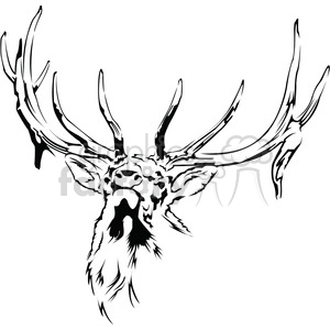 This clipart image features the head of a large elk or deer with prominent antlers. The image is stylized with high-contrast black and white areas, emphasizing the intricate details of the antlers and face.