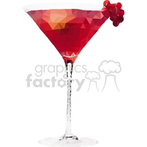 The clipart image shows a stylized martini glass made up of geometric polygons, with lines and angles creating a modern abstract design. It is a vector graphic image that can be resized without losing quality. The image may be suitable for use in graphics related to cocktails, parties, or dinners. There is no wine glass depicted in the image.
