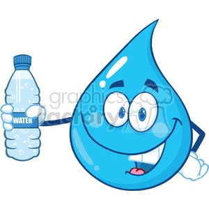 Water Drop Character Holding Up A Water Bottle