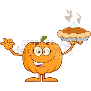 Royalty Free RF Clipart Illustration Happy Halloween Pumpkin Mascot Character Holding Perfect Pie