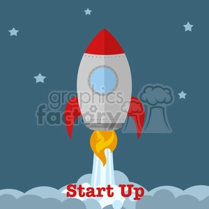 8304 Royalty Free RF Clipart Illustration Rocket Ship Start Up Concept Flat Style Vector Illustration With Text