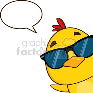 The image features a cartoon character of a yellow chick wearing cool, oversized black sunglasses. There is a speech bubble indicating that the chick is ready to say something.