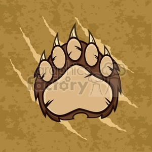 royalty free rf clipart illustration brown bear paw with claws vector illustration with scratches grunge background