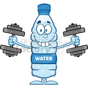 royalty free rf clipart illustration funny water plastic bottle cartoon mascot character working out with dumbbells vector illustration isolated on white