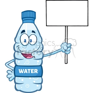 illustration cartoon ilustation of a water plastic bottle mascot character holding up a blank sign vector illustration isolated on white background