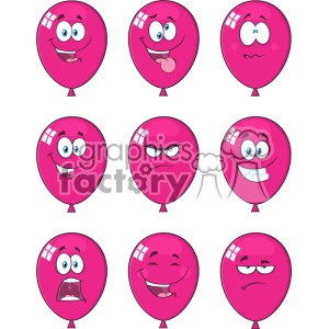 10770 Royalty Free RF Clipart Violet Balloons Cartoon Mascot Character Expressions Set Vector Illustration