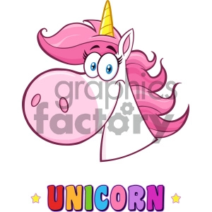 Clipart Illustration Smiling Magic Unicorn Head Cartoon Mascot Character Vector Illustration Isolated On White Background With Text