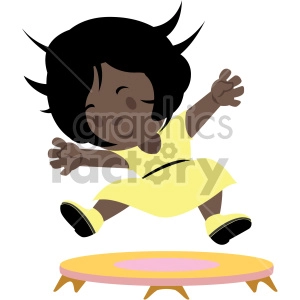 cartoon african american girl jumping on small trampoline
