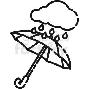 black and white umbrella with rain cloud vector icon