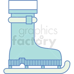 In the image, there is a pale blue line-art illustration of an arctic or snow boot. The boot features a thick sole suitable for snow or ice, and is attached to the blade of an ice skate.