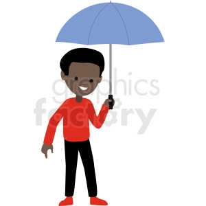 african american cartoon boy holding umbrella vector clipart