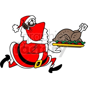black Santa wearing mask running holding dinner plate vector clipart