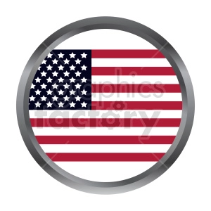 The image depicts an American flag displayed in a circular frame. The flag consists of stripes alternating in red and white, with a blue canton containing white stars, representing the 50 states of the United States.