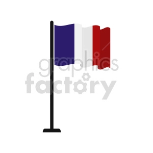 This clipart image features a flagpole with the flag of France mounted on it. The French flag is depicted with three vertical bands of colors: blue on the hoist side, white in the middle, and red on the fly side.