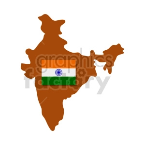 The image is a simple clipart representation of the map of India with the Indian national flag placed over the center of the country. The flag consists of three horizontal stripes of deep saffron (top), white (middle), and India green (bottom), with the Ashoka Chakra, a 24-spoke wheel, in navy blue at its center.