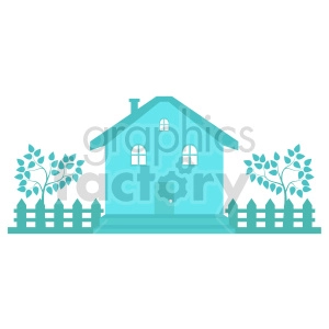 blue house with picket fence vector clipart