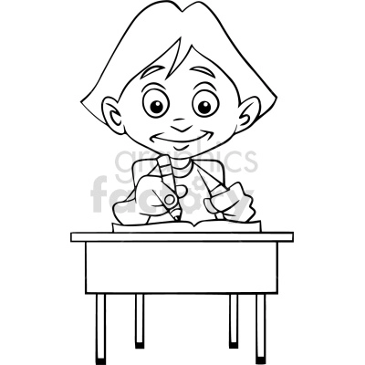 black and white student sitting at desk vector