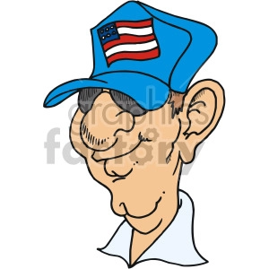 The clipart image features a caricature of a man wearing a blue cap with an American flag design, and wearing dark sunglasses. The man has a content expression on his face.