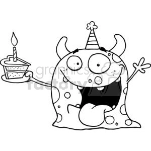 Happy Monster Celebrates Birthday With Cake Isolated On A White Background