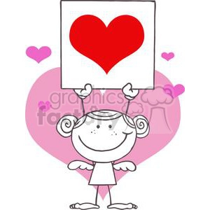 Cartoon Stick Cupid Girl with Banner Of A Big Red Heart