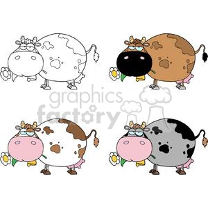Cartoon Character Cows Different Color Set