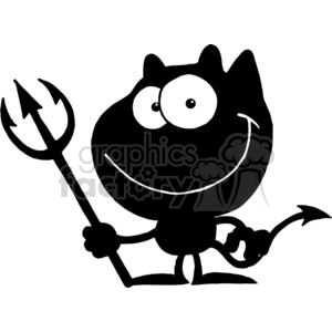 The clipart image features a cartoonish, playful representation of a devil or demon character. The character is predominantly black and is portrayed in a simplistic, friendly style, with exaggerated features such as large eyes. It's holding a trident in one hand and has a pointed tail.