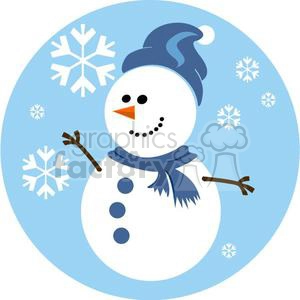 happy snowman with blue scarf