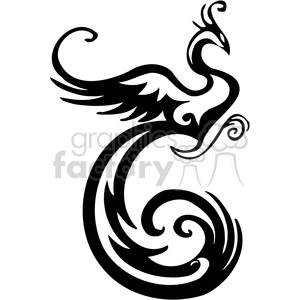 The image depicts a stylized outline of a phoenix bird. It is a black and white vector, suitable for vinyl cutting or as a tattoo design, showcasing a mythical phoenix with elegant, curving lines and a dynamic, flowing shape.