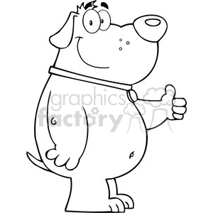 The clipart image depicts a comical, cartoon-style dog standing upright and appearing to be hitchhiking. The dog has a big, friendly smile, a collar around its neck, an oversized snout, and is giving a thumb-up gesture, usually associated with hitchhikers seeking a ride.