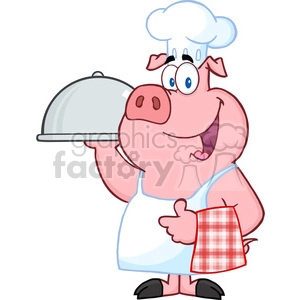 Happy Pig Chef Holding A Platter