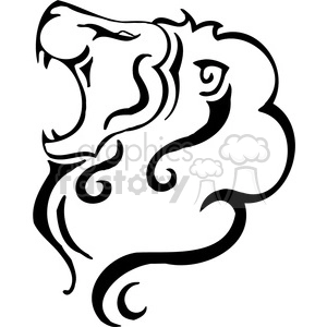 This clipart image depicts a stylized outline of a roaring lion's head. It features bold, curved lines giving it an artistic tattoo-like appearance. The image is designed to be suitable for vinyl cutting or similar applications, as suggested by the vinyl ready aspect in the keywords.