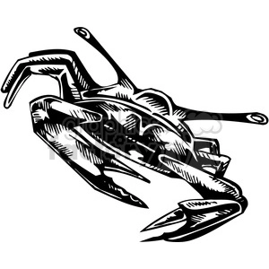 This clipart image features a stylized illustration of a sea creature, likely intended to represent a crab or lobster with an aggressive and dynamic pose. The design is black and white, created with bold lines and sharp contrasts that make it suitable for vinyl cutting or as a tattoo stencil.