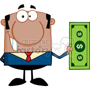 5569 Royalty Free Clip Art Smiling African American Business Man Holding A Dollar Bill