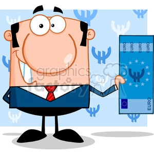 5573 Royalty Free Clip Art Smiling Business Man Holding A Euro Bill