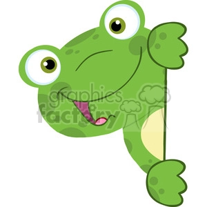 The clipart image features a comical depiction of a green frog. The frog has large, bulging white eyes with black pupils, giving it an exaggerated and funny expression. It is sticking out its pink tongue in a friendly gesture, and one of its hands (or forelimbs) is raised as if it's waving and saying hi. Its skin has light spots and shades for texture, and the frog's belly is a lighter green, adding dimension to the illustration.