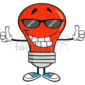 Royalty Free Clip Art Smiling Red Light Bulb With Sunglasses Giving A Double Thumbs Up