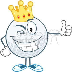 5720 Royalty Free Clip Art Winking Golf Ball Cartoon Character With Gold Crown Holding A Thumb Up