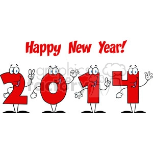 5665 Royalty Free Clip Art 2014 New Year Numbers Cartoon Characters