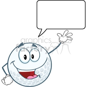 6486 Royalty Free Clip Art Happy Golf Ball Cartoon Character Waving For Greeting With Speech Bubble