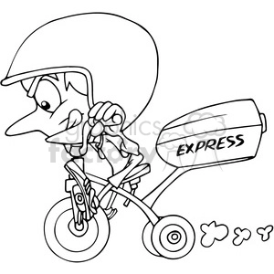 cartoon express delivery guy in black and white